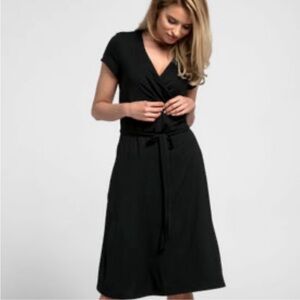Pact Organic Cotton Wrap Dress Black Short Sleeve Size Medium